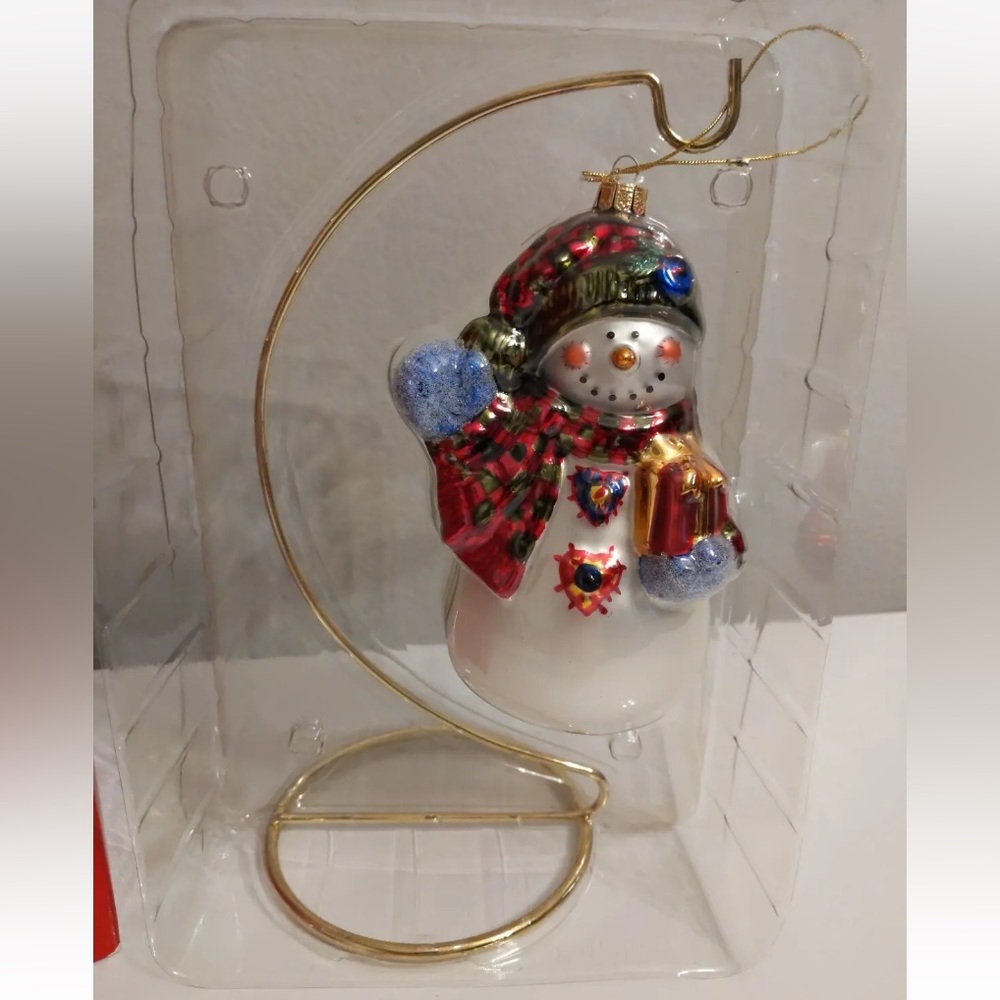 Vintage American Greetings SNOWMAN Glass Ornament With Stand
